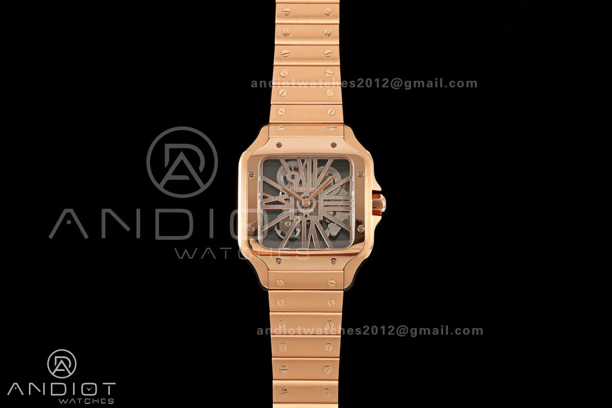 Santos Skeleton RG RICH 1:1 Best Edition Skeleton Dial on RG Bracelet 9611MC Super Clone V2